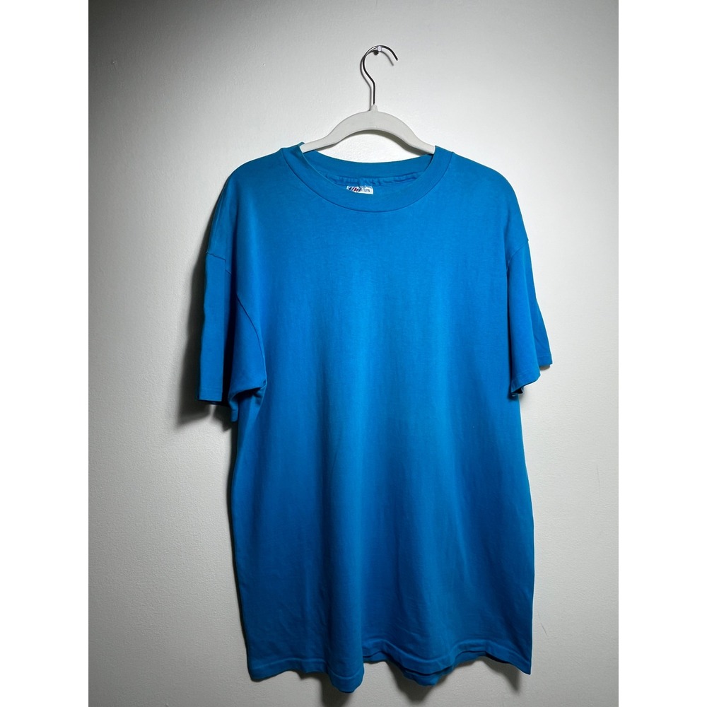 Vintage‎ Hanes Beefy-T Blue Blank T-Shirt Made in USA Single Stitch 90s